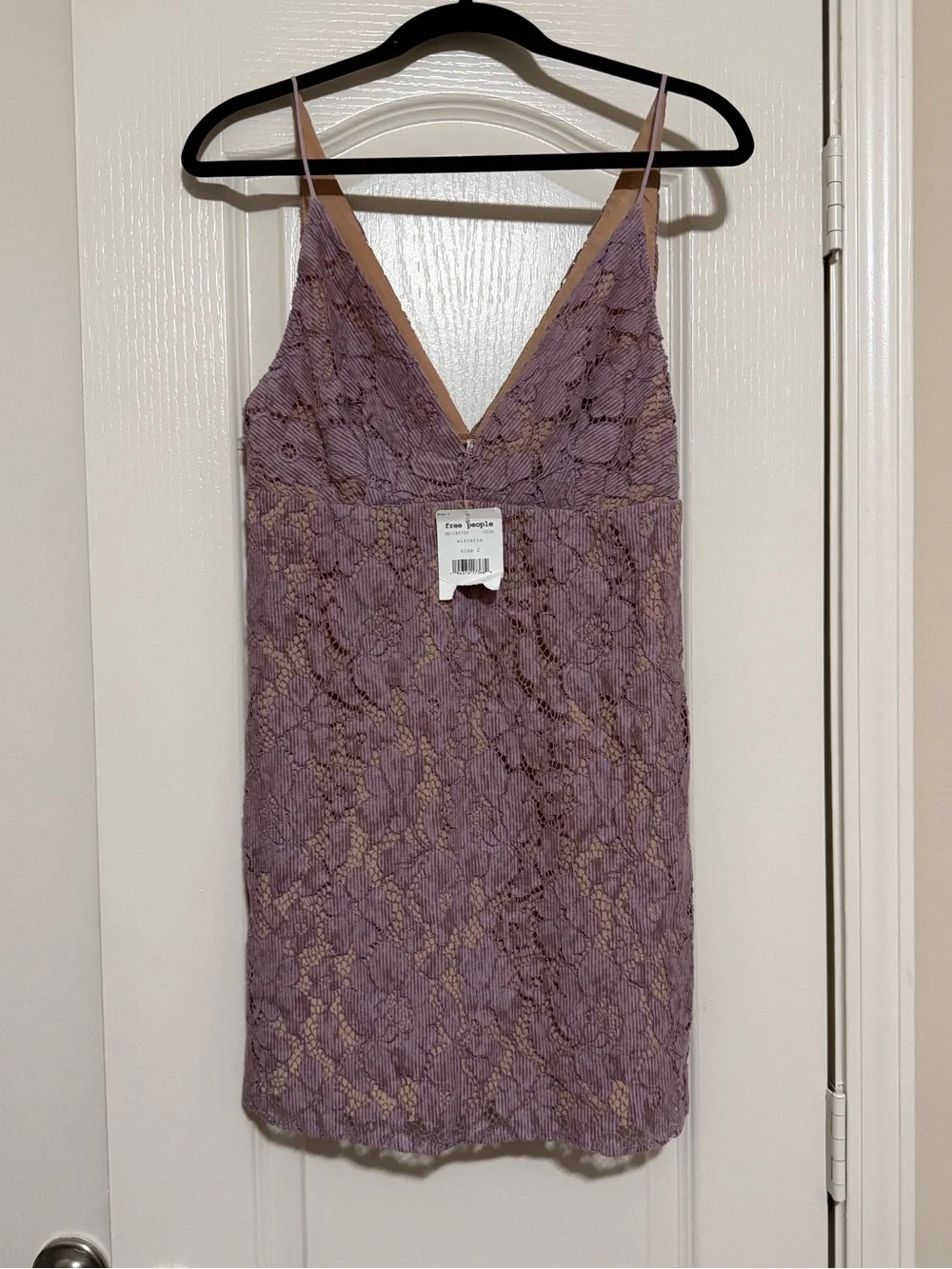 Free People Lavender V-Neck Lace Mini Dress